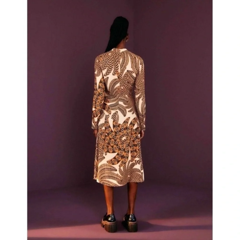 Farm Rio Midi Dress M Bodycon Long Sleeve Tropical Sand Yawanawa Vanahu Size M - Picture 3 of 16